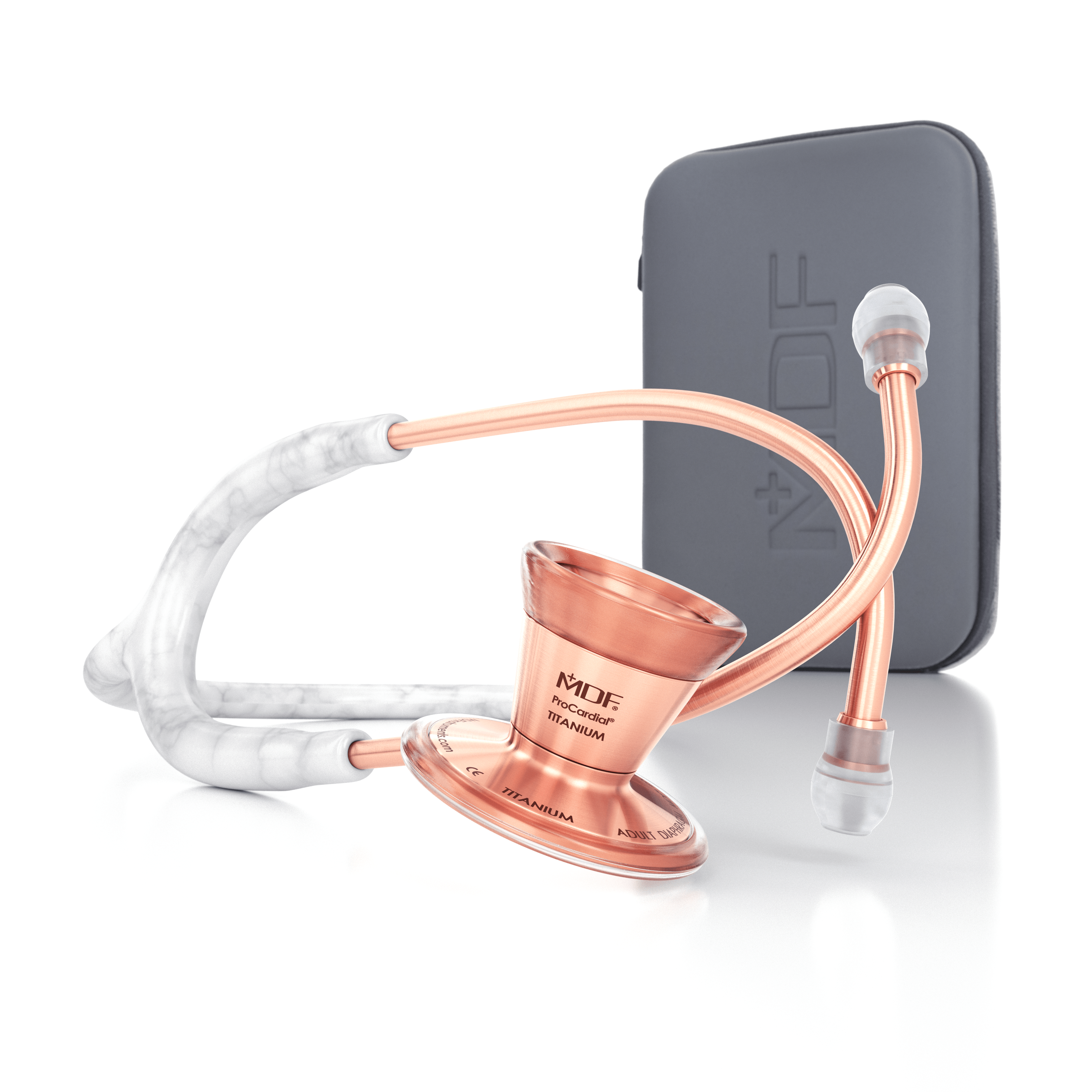 ProCardial® Titan Erwachsenen Kardiologie Stethoskope + Etui- Marble/Roségold - MDF Instruments Germany