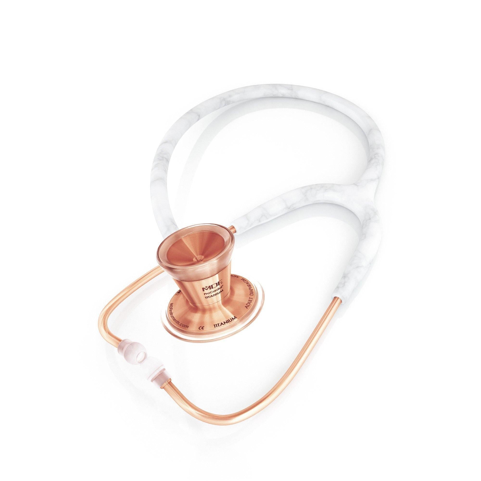 ProCardial® Titan Erwachsenen Kardiologie Stethoskope + Etui- Marble/Roségold - MDF Instruments Germany